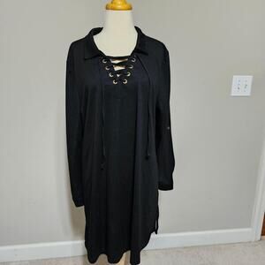 Cal Style Black Lace Up Tunic Shirt Dress XL Goth Boho Victorian